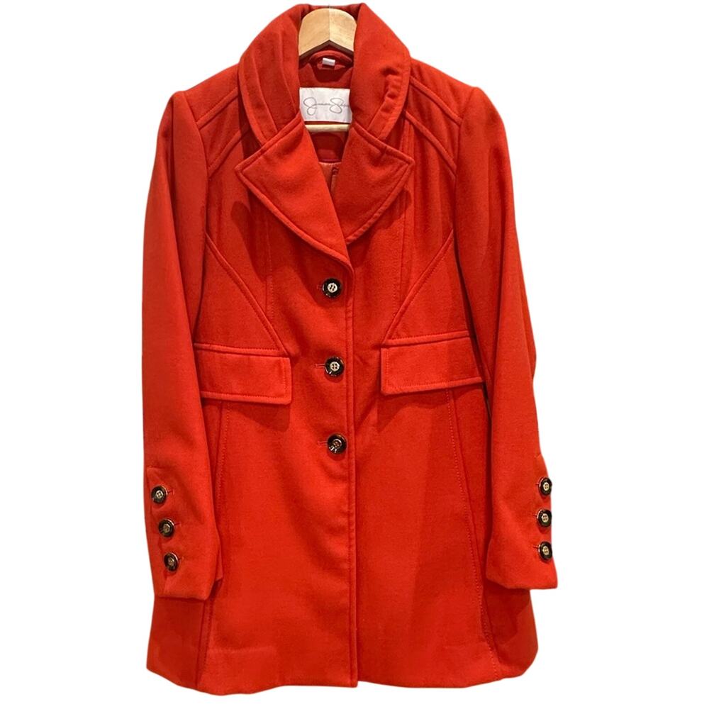 Jessica Simpson Orange/Red Pea Coat Button Down Size Small